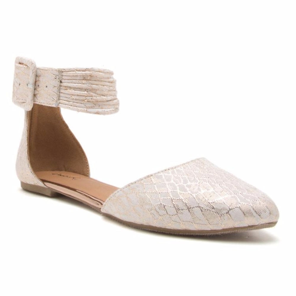 Gold and White Snakeskin Flat